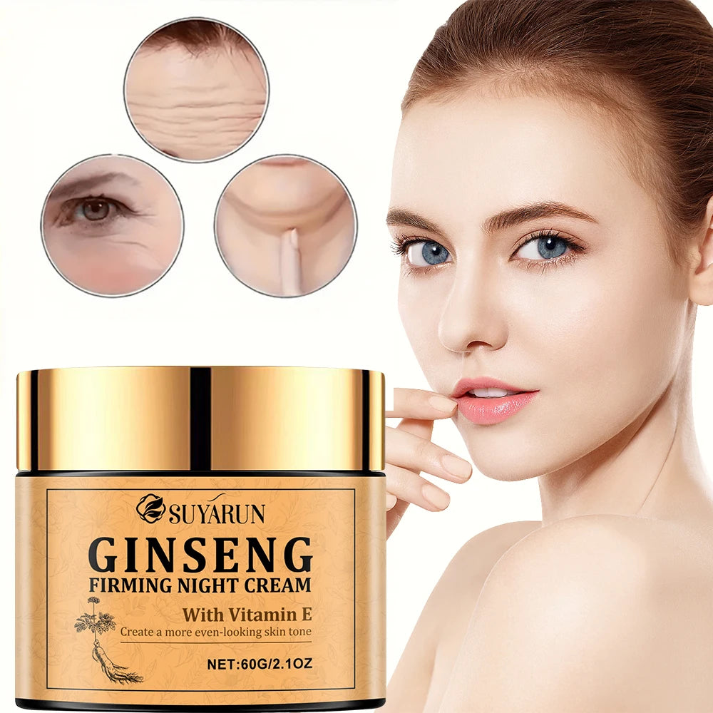 Ginseng Firming Night Cream Moisturizing Nutritious Anti-Aging Skin Care Product for Evening Use.
