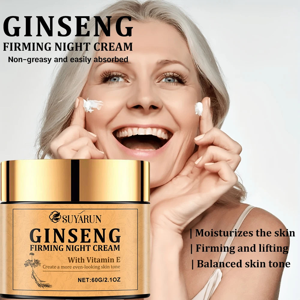 Ginseng Firming Night Cream Moisturizing Nutritious Anti-Aging Skin Care Product for Evening Use.