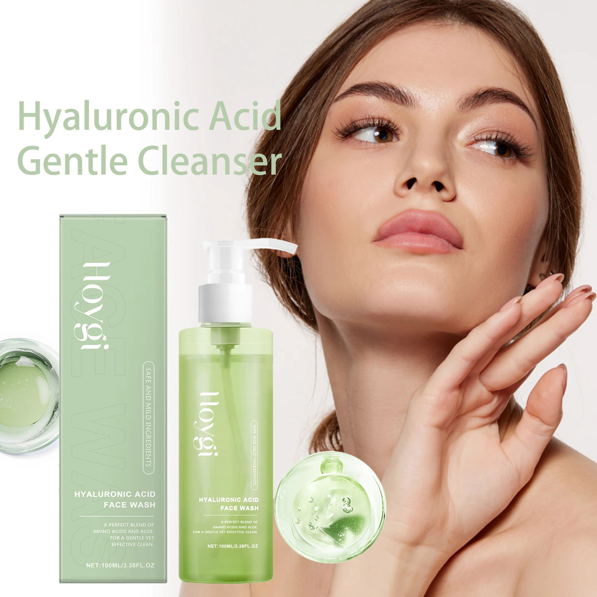 Hyaluronic Acid Face Cleanser Gel for Sensitive Skin Deep Pore Cleansing Makeup Remover Moisturizing Non Drying Formula 100ml