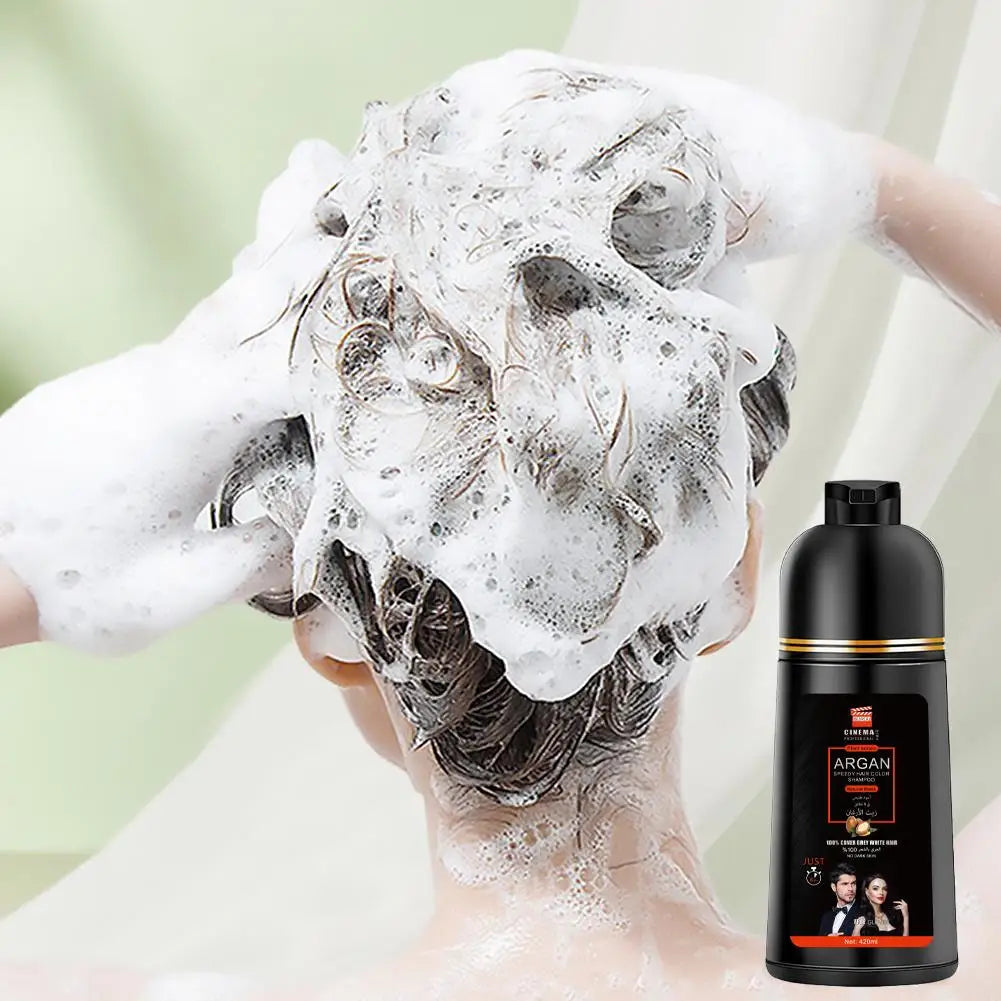 3-in-1 Collagen Argan Oil Shampoo Long-Lasting Black Hair Dye Shampoo for Men Women Nourishes Colors Gray Hair, 400/420ml