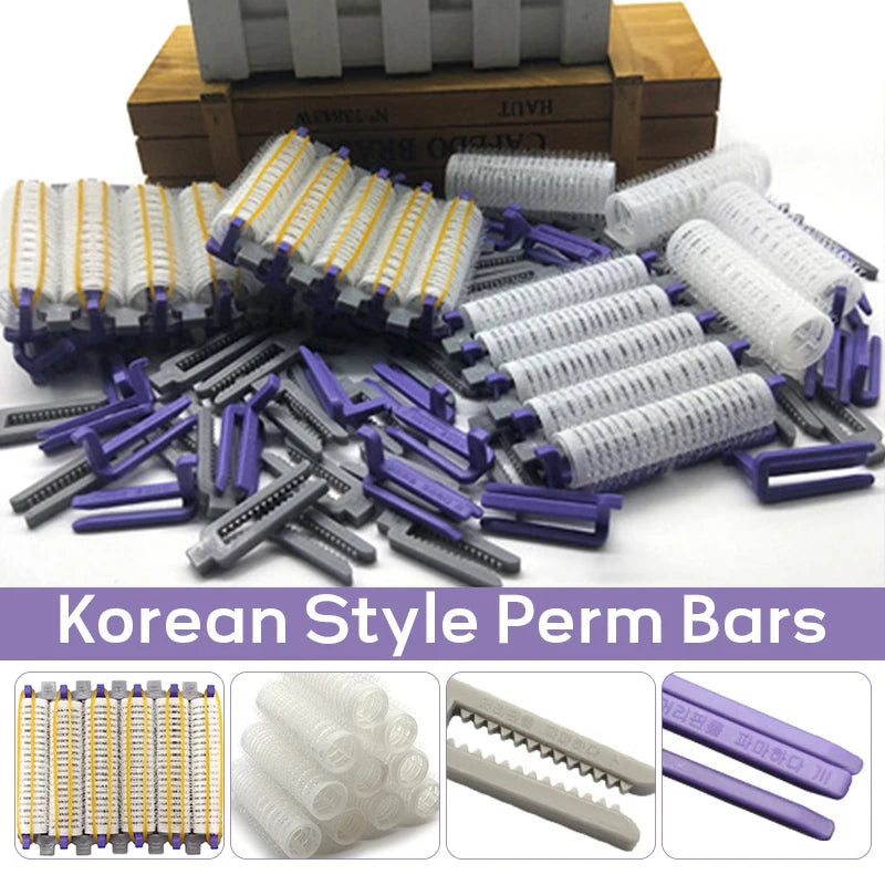 24Pcs Hair Root Perm Rods Bars Curlers With Clips & Rubber Bands Salon Nylon Hook & Loop Hair Rollers Set Hair Styling Tools