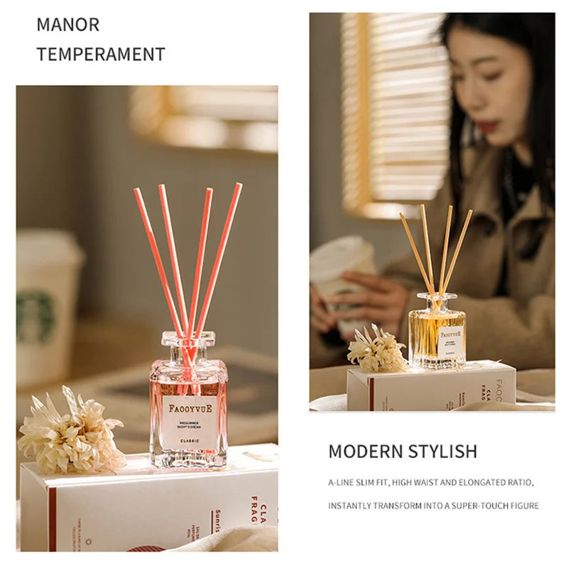 50ml Flameless Home Fragrance Room Flameless Freesia Jasmine Fragrance Oil with Reed Diffuser Stick Home Room Air Freshener Deco