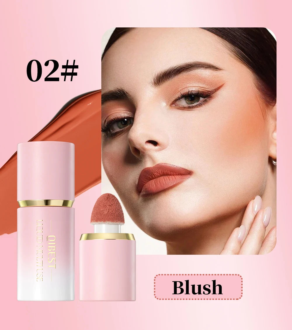QIBEST Matte Face Liquid Blusher Smooth Cheek Eye Blush Highlighter Multi-Use Stick Rouge Lasting Liquid Contour Bronzer Makeup