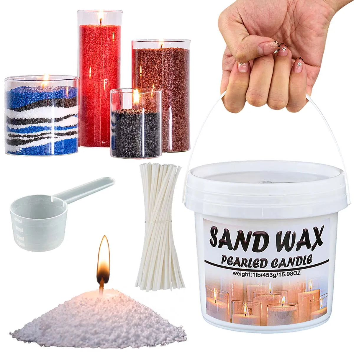 1LB Barrel White Sand Wax DIY Handmade Scented Candle Making Kit Ice Flower Wax Snowflake Wax Pearl Wax Sand Painting Materials