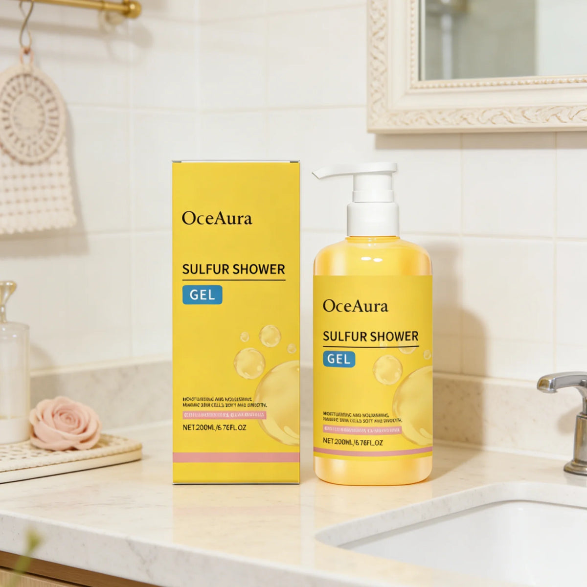 OceAura Sulfur Shower Gel Softening Skin Refreshing Smoothing Long Lasting Moisturizing Gentle Cleansing Sulfur Body Wash 200ml