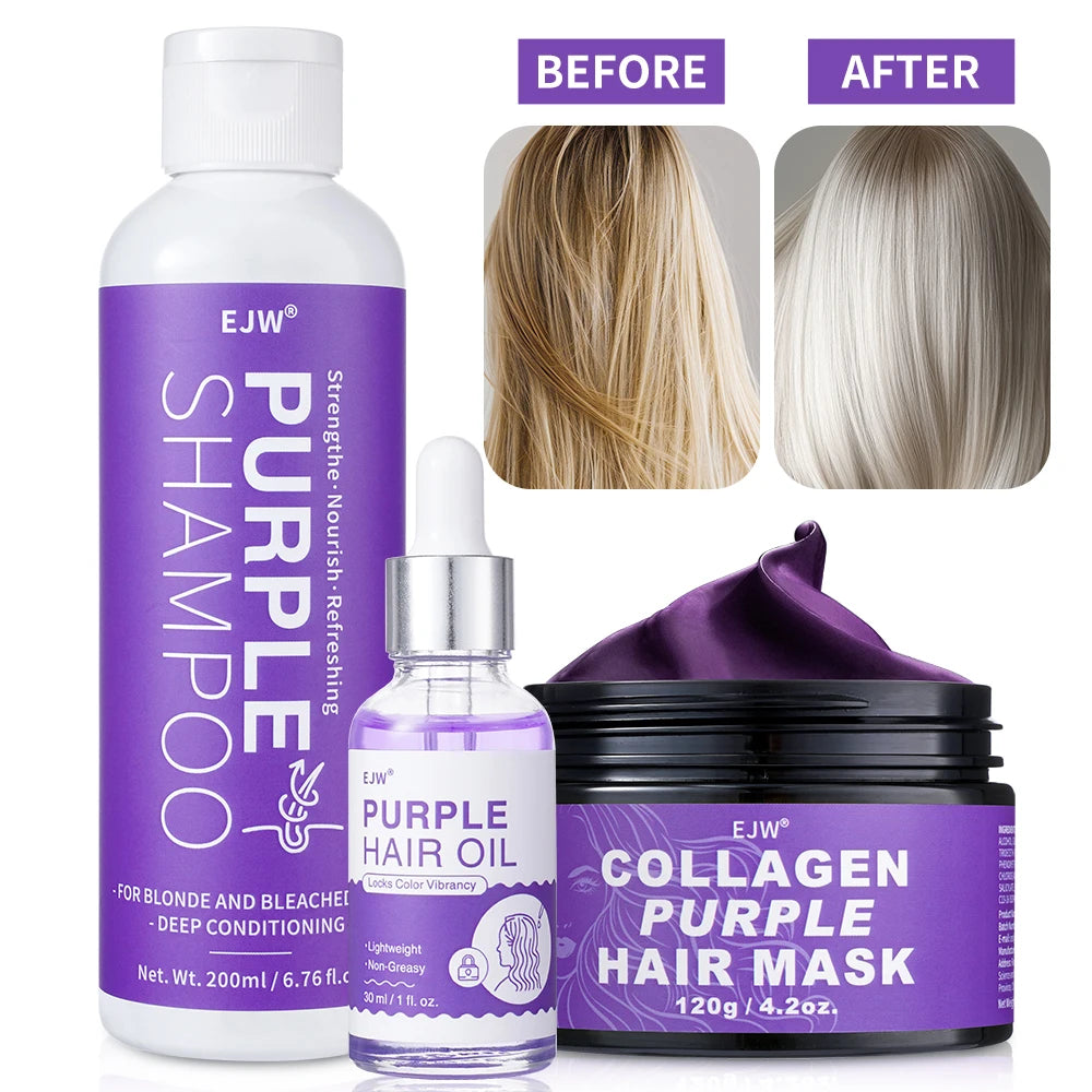 EJW Purple Shampoo & Conditioner Set, Purple Color Depositing Shampoo for Blondes,Bleached & Grey Hair,Enhances Shine & Brightn
