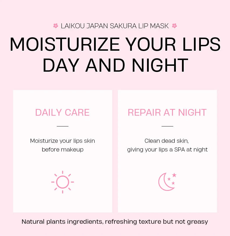 LAIKOU Cherry Blossom Lip Serum Mask Dry Crack Peeling Repair Reduce Lip Fine Lines Essence Moisturizing Sakura Beauty Care 8g
