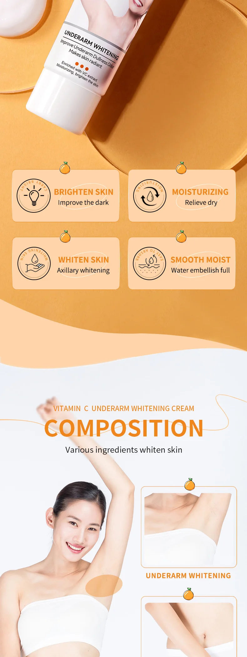 SADOER Vitamin C Whitening Cream Body Armpit Nourishing Anti-aging Smooth Moisturizing Body Lotion Exfoliating Creams Skin Care