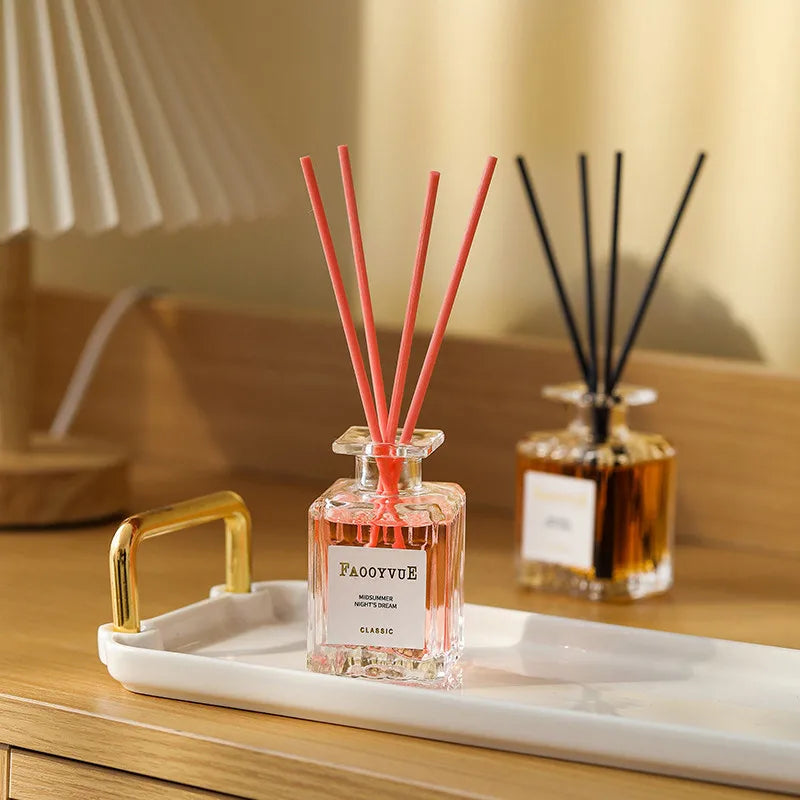 50ml Flameless Home Fragrance Room Flameless Freesia Jasmine Fragrance Oil with Reed Diffuser Stick Home Room Air Freshener Deco