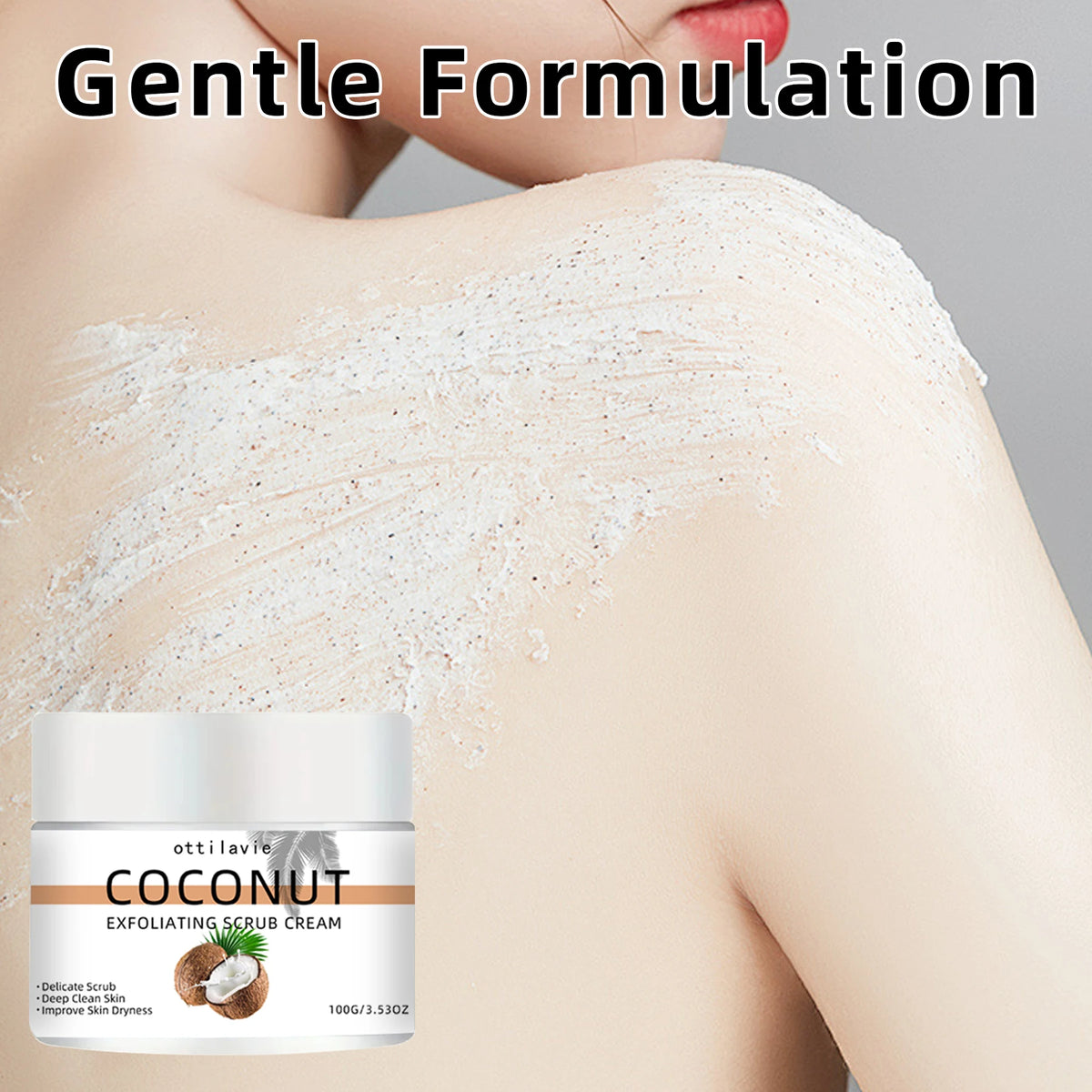 Ottilavie Coconut Exfoliating Scrub Cream Physical Exfoliation for Smooth Skin Suitable for All Skin Types (Face, Neck & Body)