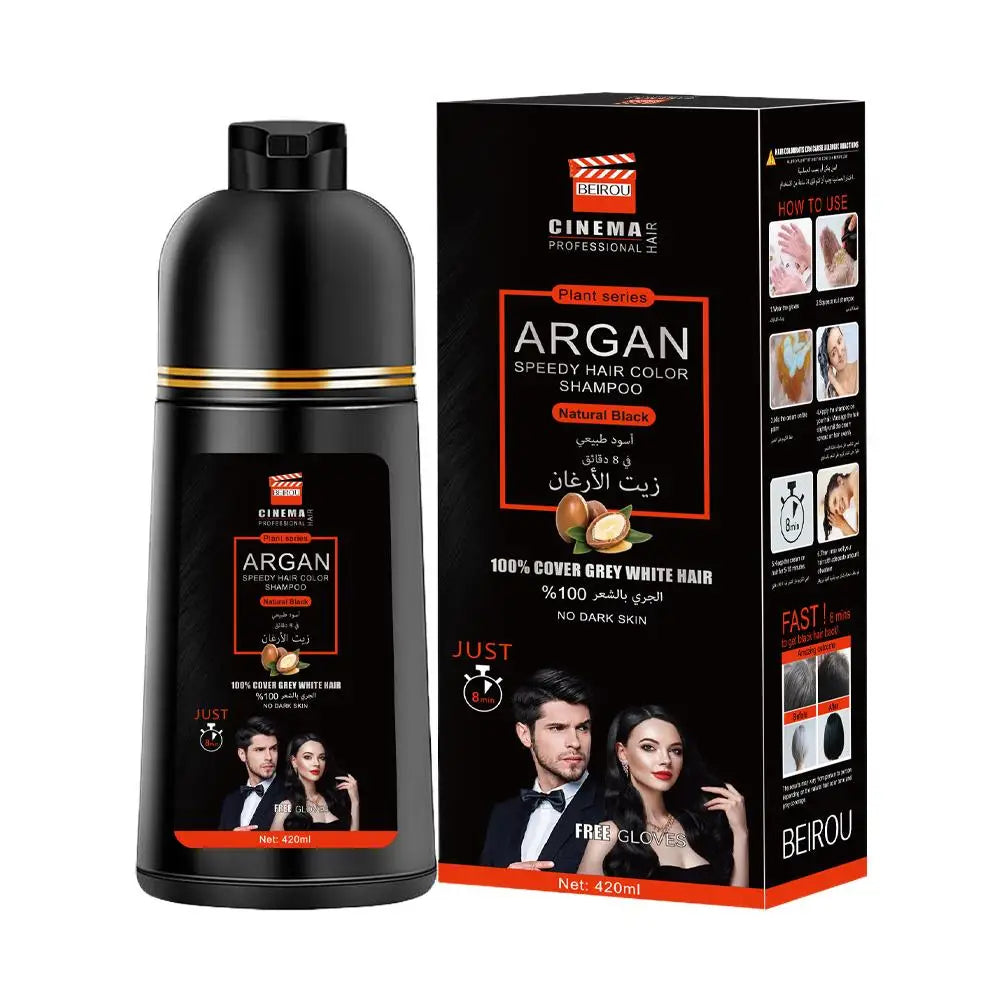 3-in-1 Collagen Argan Oil Shampoo Long-Lasting Black Hair Dye Shampoo for Men Women Nourishes Colors Gray Hair, 400/420ml