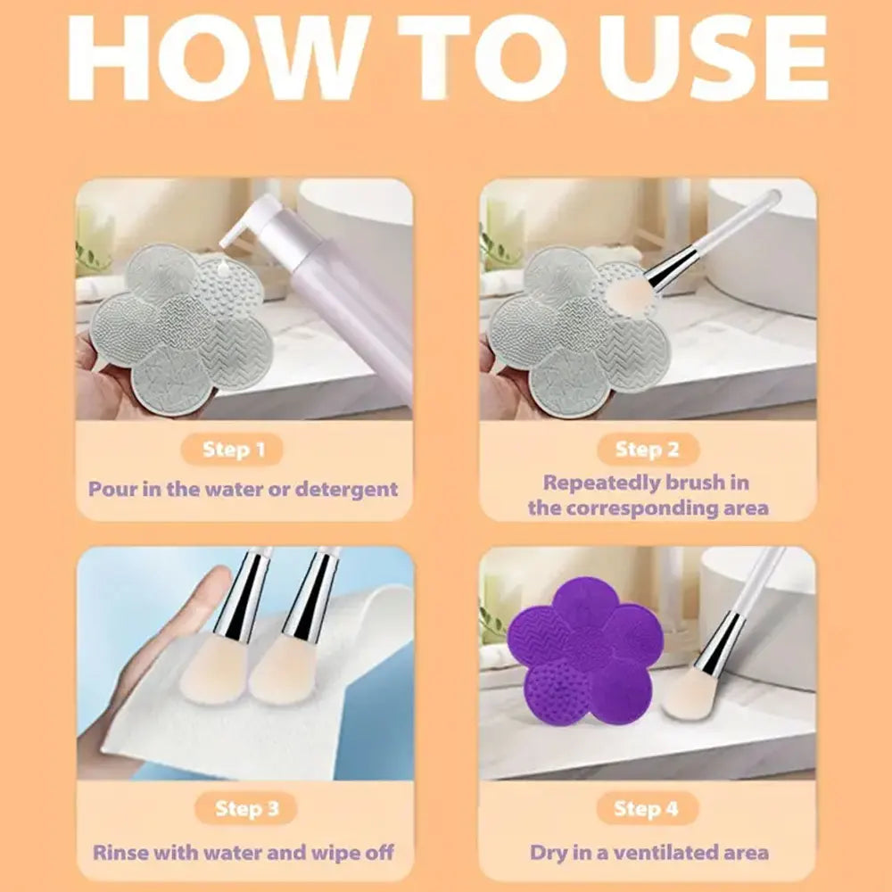 1Pcs Silicone Makeup Brush Cleaning Mat, Flower Shape Makeup Brush Cleaner Pad, Portable Makeup Brush Cleaner With Suction Cup