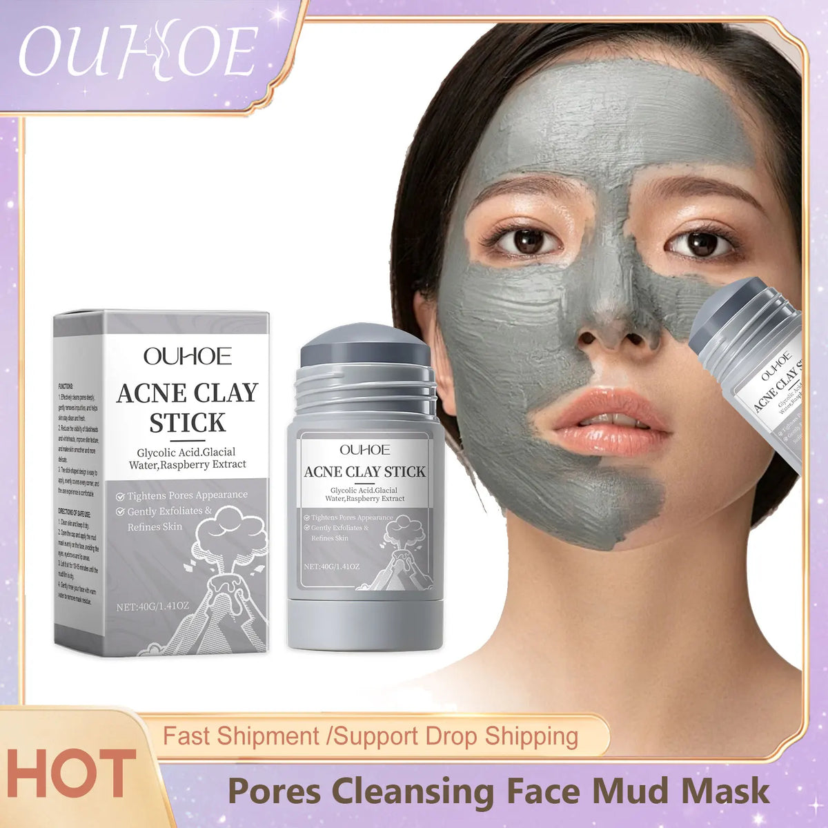 Pore Cleaning Clay Mask Mud Shrinking Pores Moisturizer Hydrating Exfoliating Oil Control Blackhead Pimple Acne Treatment Mask