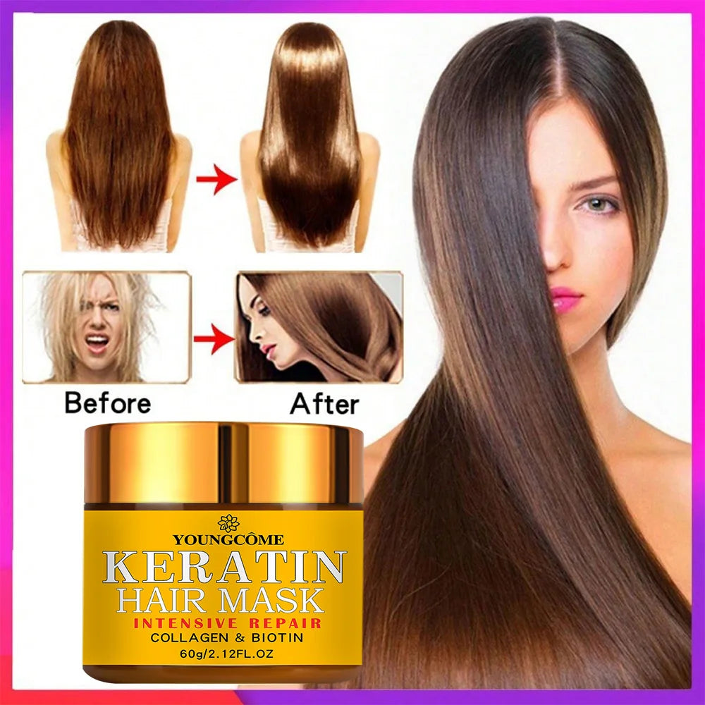 Biotin Collagen Keratin Hair Mask for Dry Damaged Hair, Deep Repair Conditioning Treatment with Nourishing Essential Oils