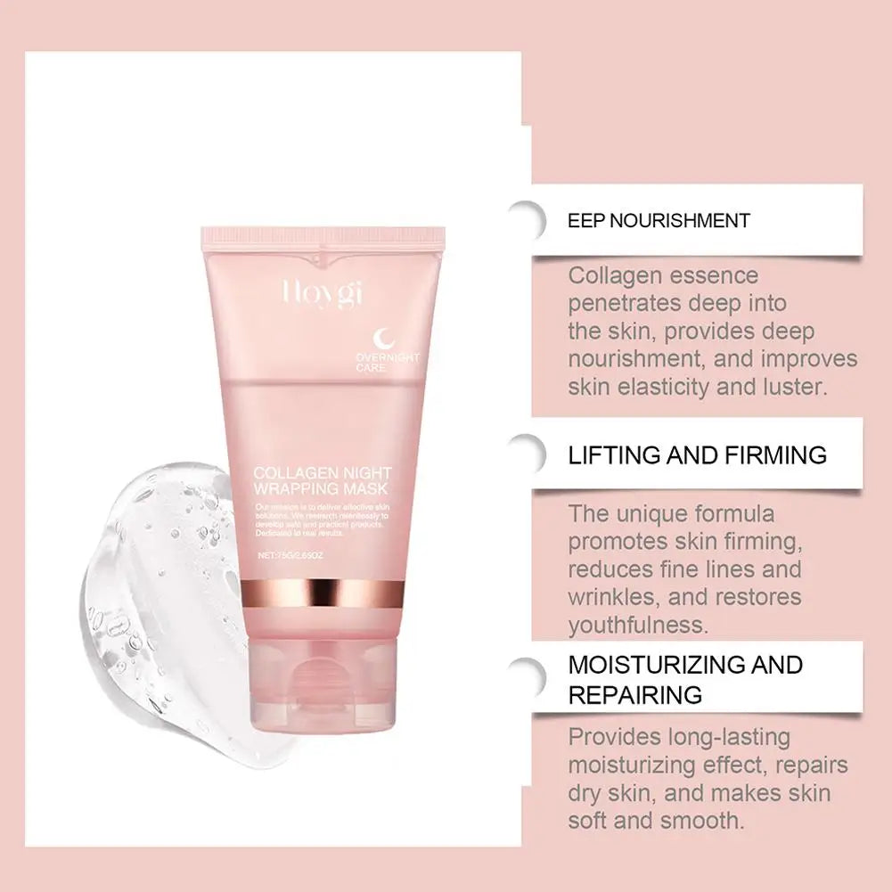Hydrolyzed Collagen Overnight Facial Mask Wrapping Peel-Off Mask Hydrating Firming Mask for Elasticity Reduces Sagging Dullness