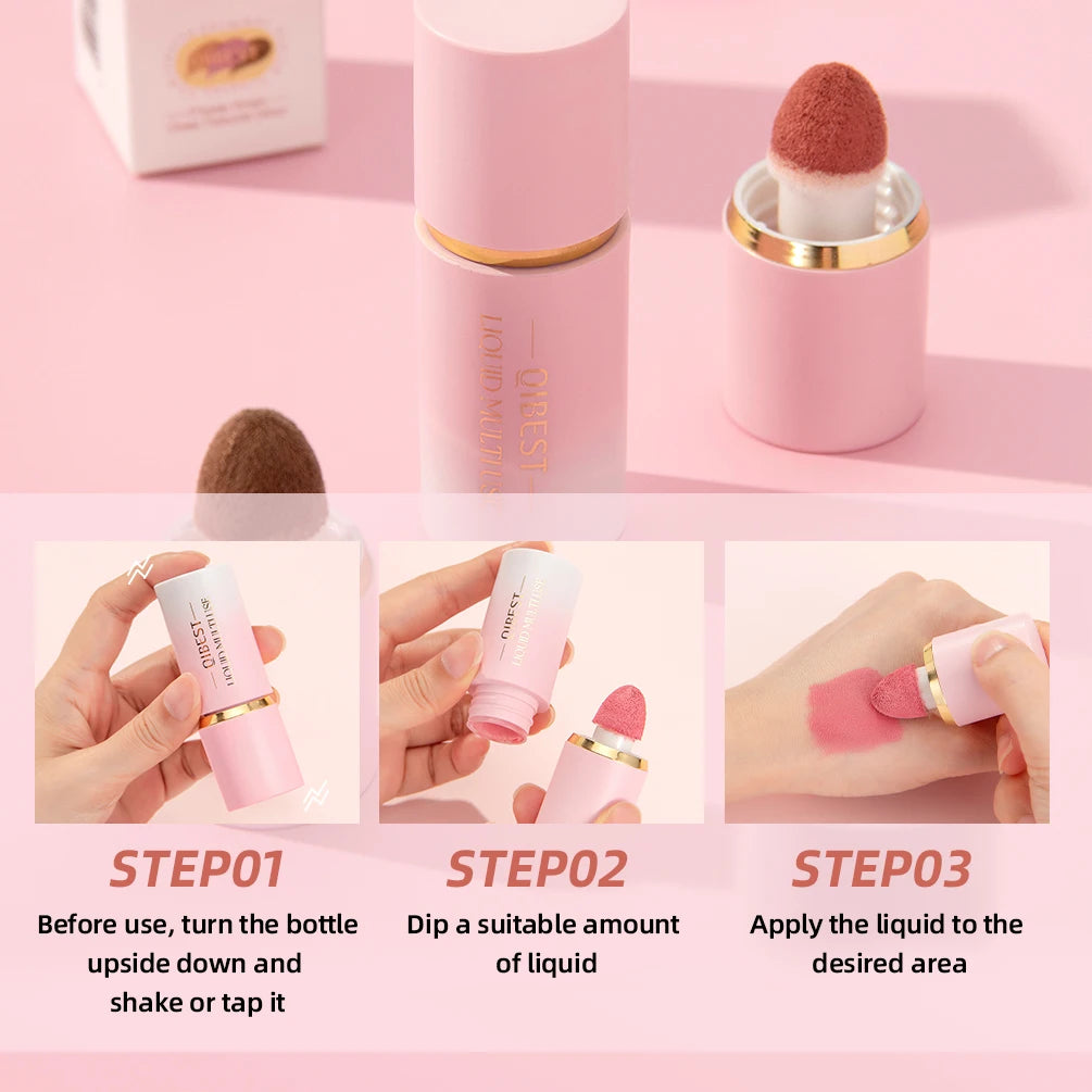 QIBEST Matte Face Liquid Blusher Smooth Cheek Eye Blush Highlighter Multi-Use Stick Rouge Lasting Liquid Contour Bronzer Makeup