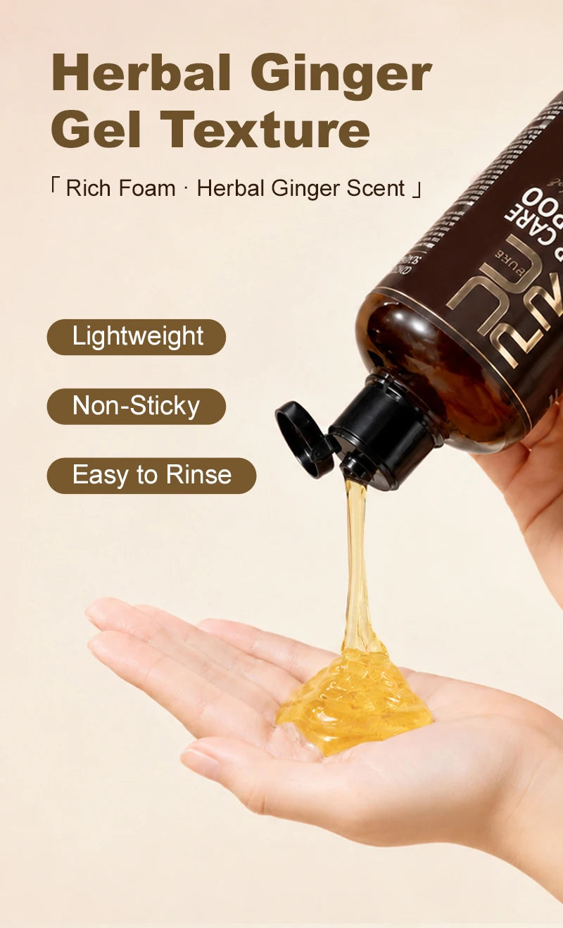 PURC 300ml 5 In 1 Instant Coloring Shampoo Natural Ginger Herbal Shampoo for Men Women Promote Hair Growth and Deeply Nourish