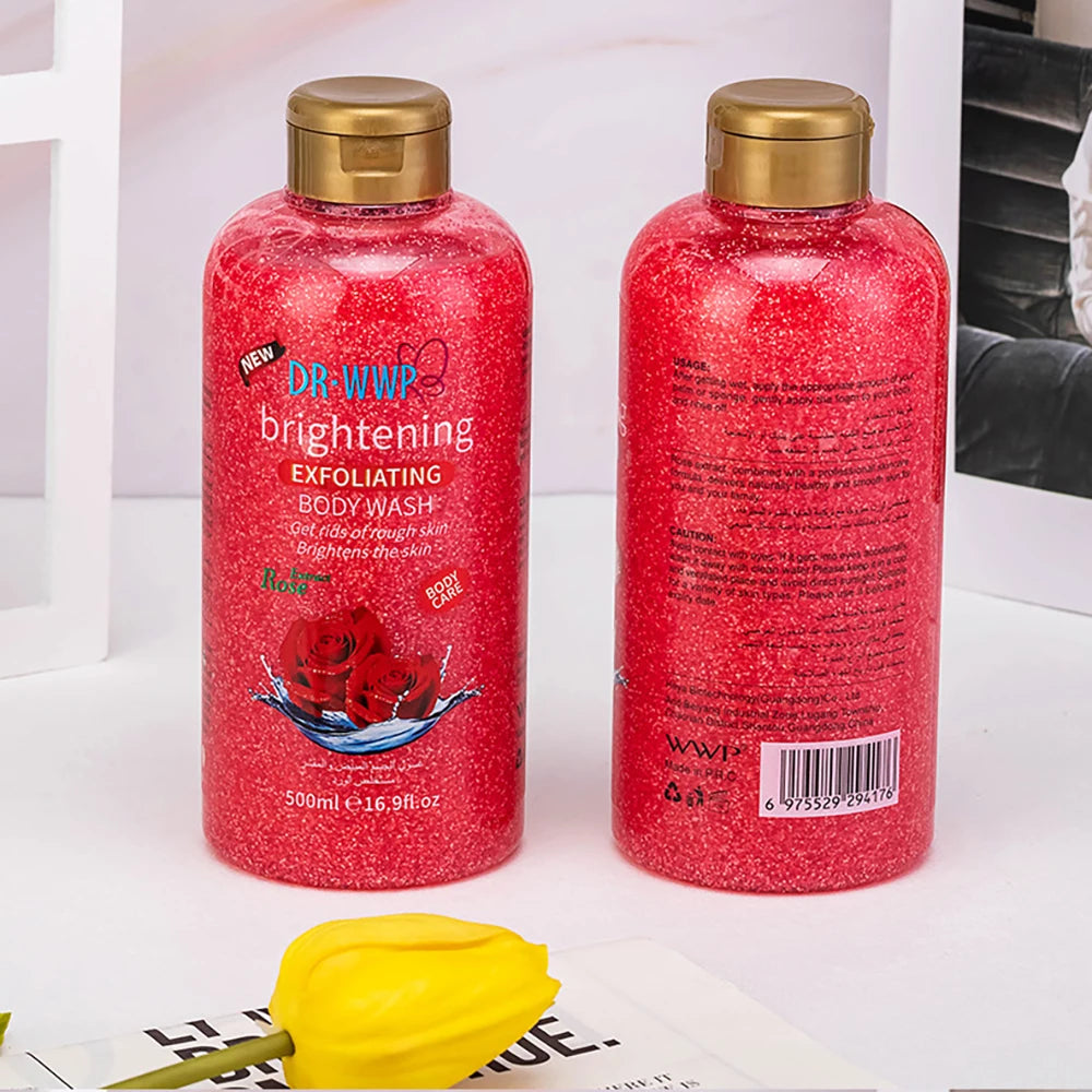 Rose Lavender Kojic Acid AHA Shower Gel Deep Cleansing Brighten Skin Scrub Body Wash Exfoliator Body Care Fragrance Skincare