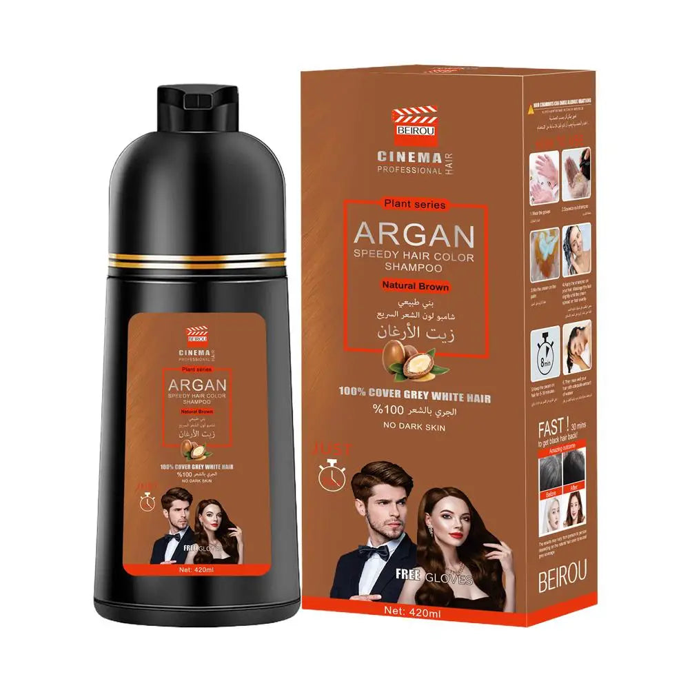 3-in-1 Collagen Argan Oil Shampoo Long-Lasting Black Hair Dye Shampoo for Men Women Nourishes Colors Gray Hair, 400/420ml