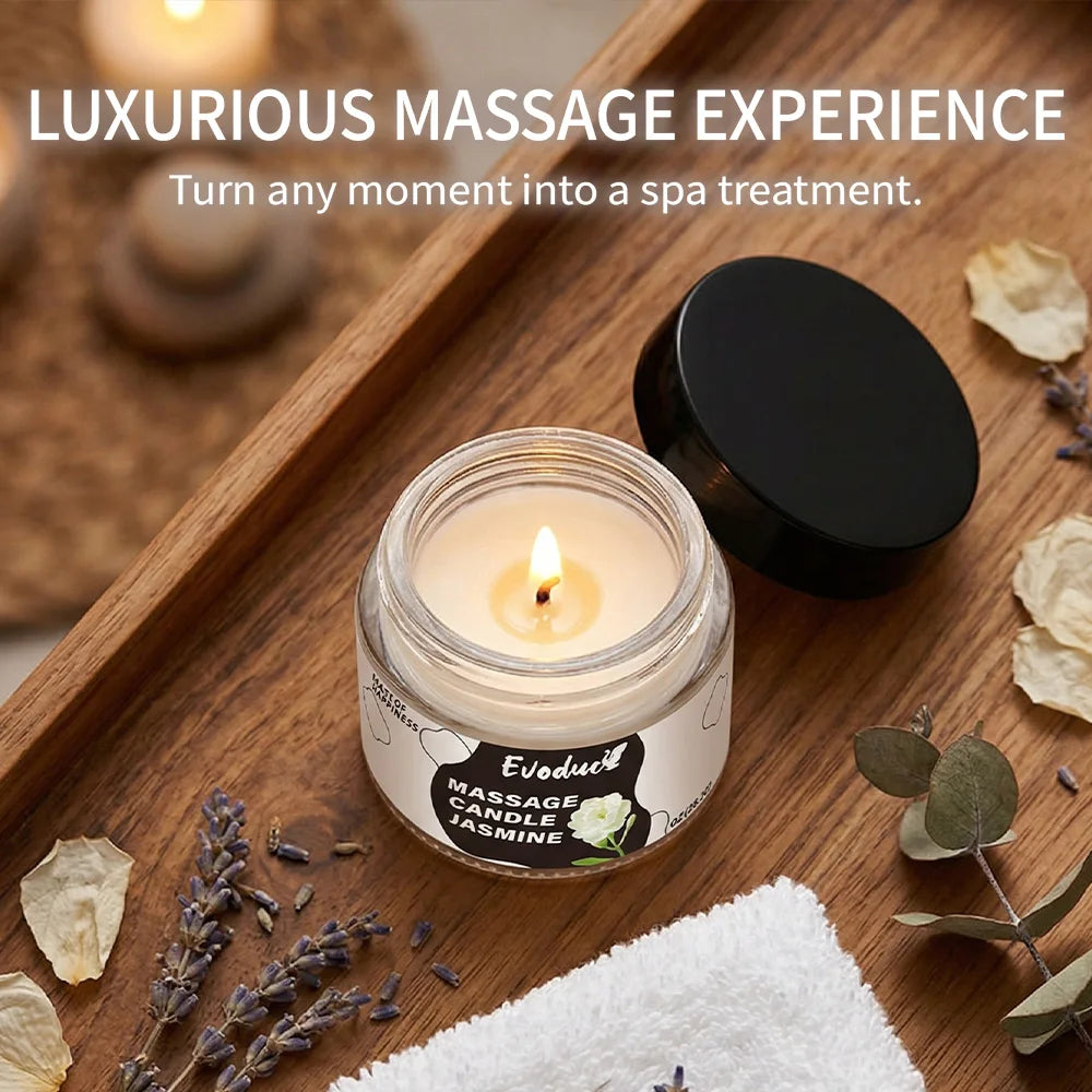 Massage Oil Candle Jasmine Soy Wax Low Temp Melt Pour Skin Care Moisturizing Relaxing Warm Spa Bath Couples Gift Women Christmas