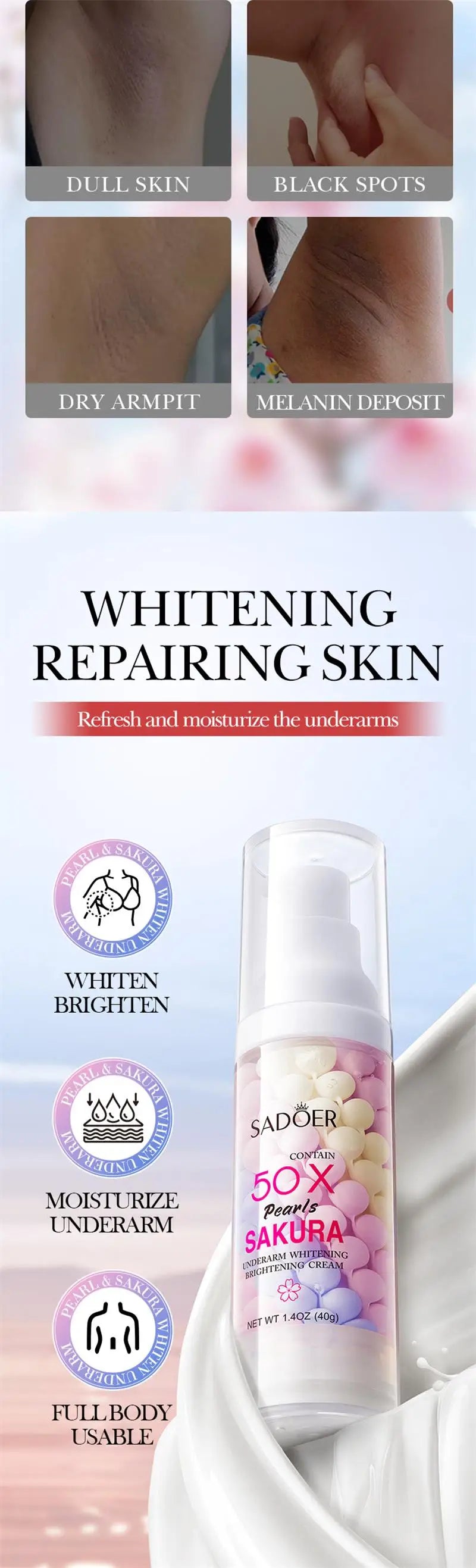 Whitening Cream Private Parts Underarm Bleaching Serum Whiten Butt Knee Brighten Inner Thigh Intimate Parts Dark Remove Melanin