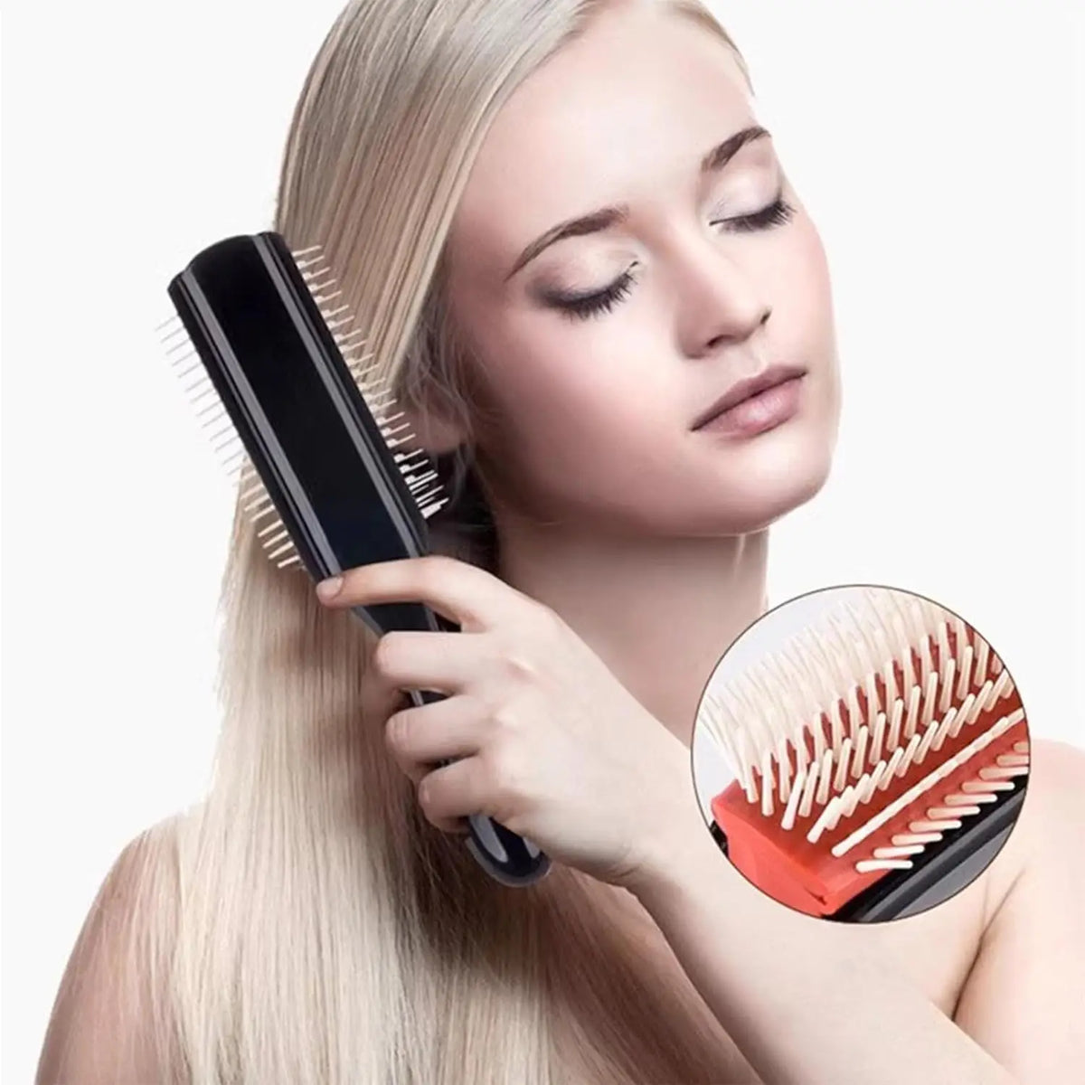 9-Rows Cushion Nylon Bristle Hair Brush Classic Detangling Wet Dry Curly Hair Defining Separating Shaping Styling Tool