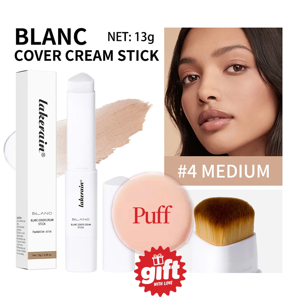 Lakerain Color Changing Foundation Stick Full Coverage Matte Finish Dual-Ended Brush & Stick Waterproof Smooth Foundation Makeup