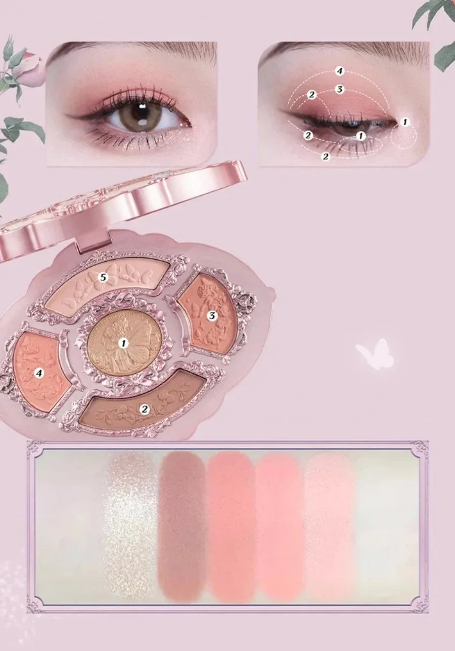 Flower Knows Black Swan Ballet Eyeshadow Palette Matte Fine Shimmer Pearl Face Palette 6 Colour Glitter Eye Shadow
