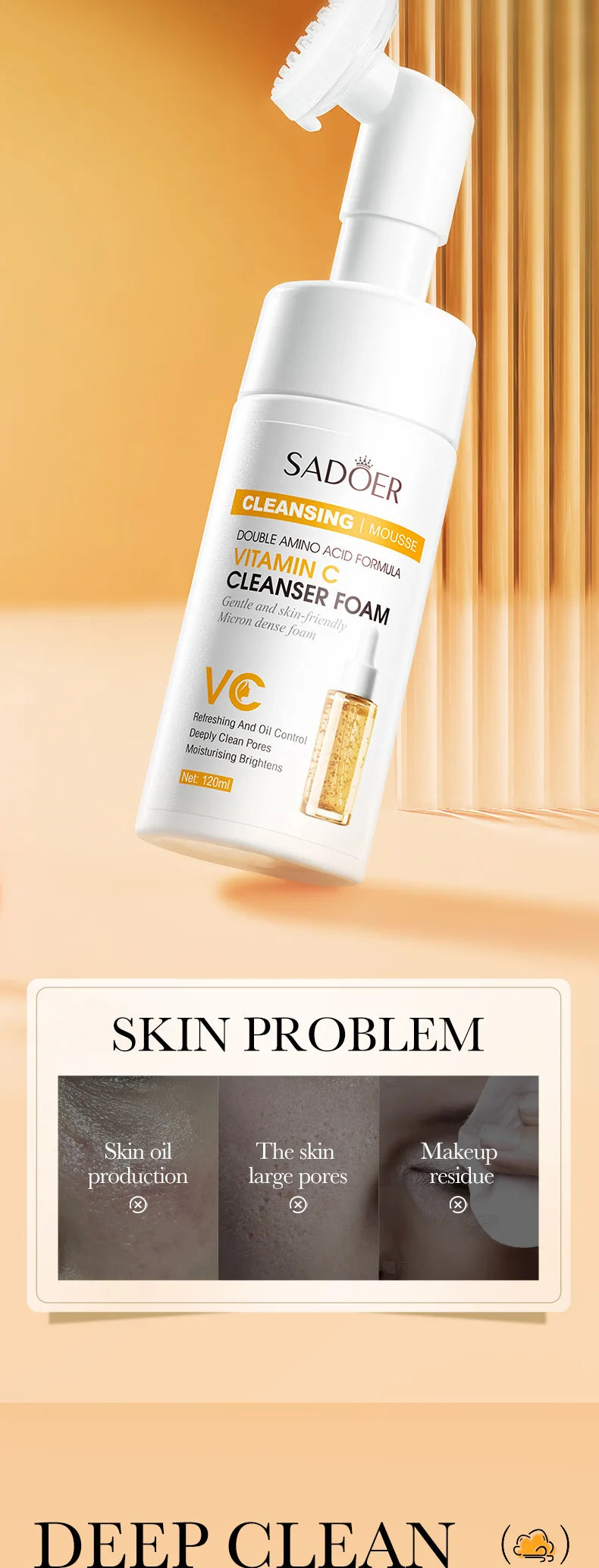 SAODER Q10 Vitamin C Facial Cleanser Face Wash Foam Facial Cleansing Mossee Moisturizing Brightening Facial Skin Care Products