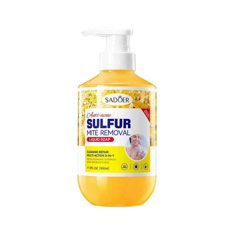 500m Anti-Mite Sulfur Shower Gel Deep Cleansing Oil Control Anti-Acne Soothe Repair Body Skin Care Wash for Women & Men