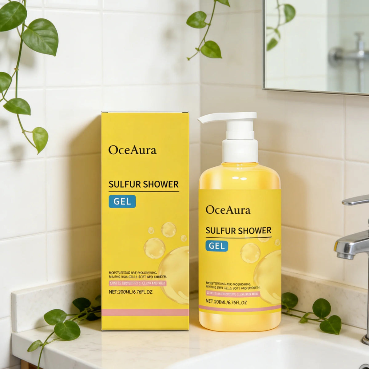 OceAura Sulfur Shower Gel Softening Skin Refreshing Smoothing Long Lasting Moisturizing Gentle Cleansing Sulfur Body Wash 200ml