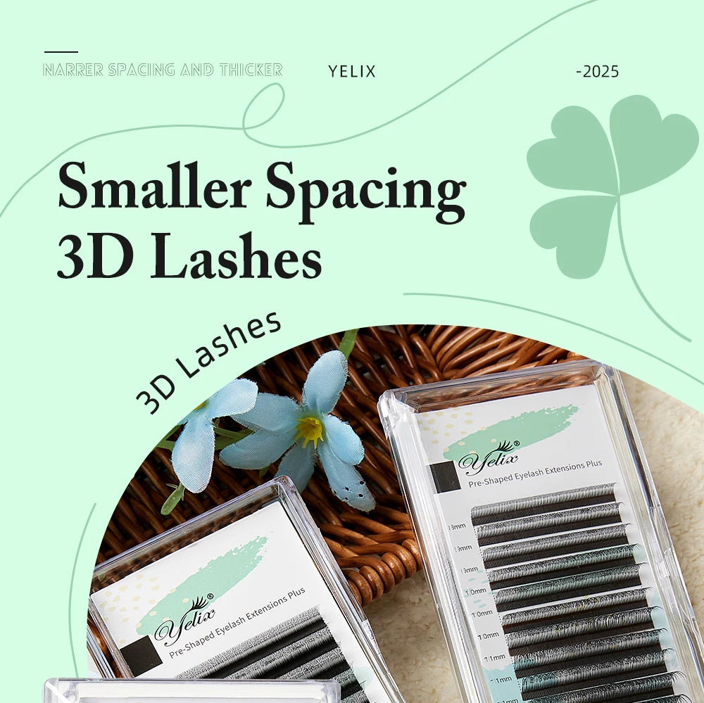 Yelix 3D Lashes Smaller Spacing 3D W Shape Eyelash Extension Premade Volume Fan Lashes Natural Soft Narrow 3D W Lashes