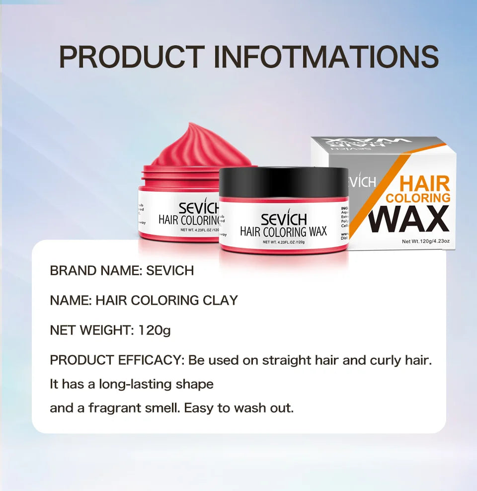 SEVICH 120g Hair Colour Wax Easy To Wash DIY Hairs Dyed Mud Dye for Eyebrow Beards Coloring Styling Temporary Hair Colour Cream