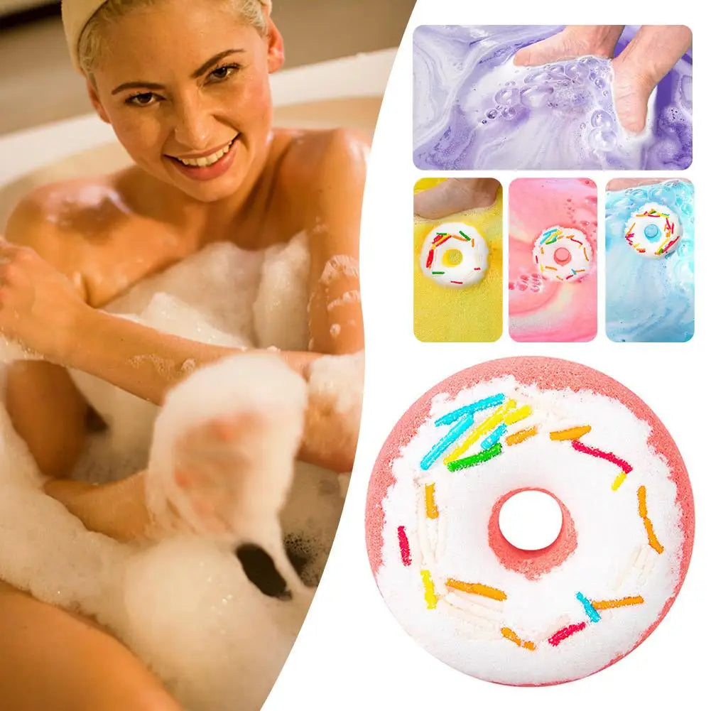 Donut Shaped Bath Salt with Moisturizing Oil, Fizzy Effervescent Bath Salt Ball for Relaxation, Skin Care Gift for Women