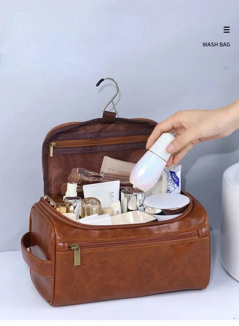Leather Toiletry Bag for Men Women Dopp Kit Mens Hanging Toiletry Bag Travel Toiletry Bag for Traveling Large Cosmetic Bag for T