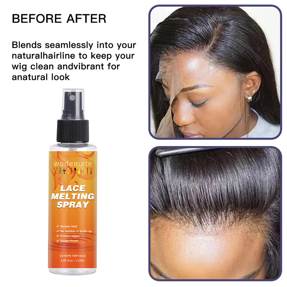 120ml Lace Melting Spray Strong Hold Hair Glue Wig Styling Spray Invisible Lace Melting Spray Quick Drying Wig Accessory