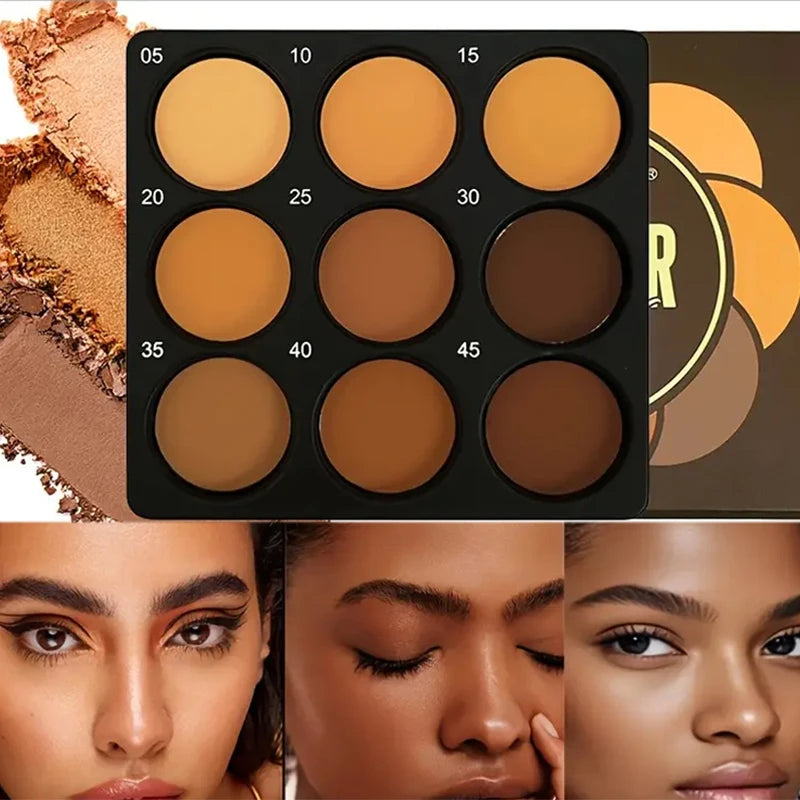 9-Color Waterproof Contour Concealer Matte Palette Medium to Deep Shades 3D Sculpting Oil Control Long Lasting Wear Makeup