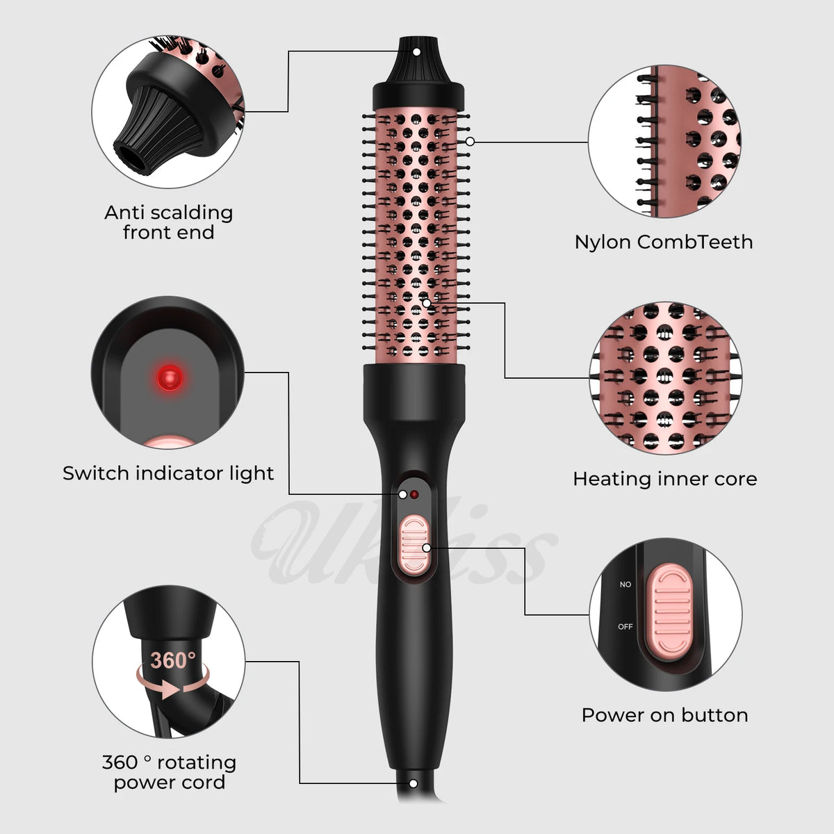 Curling Thermal Brush Double PTC Heated Curling Iron Brush Anti-Scald Round Brush 32mm Hair Curler Hot Volumizing Brush Styler