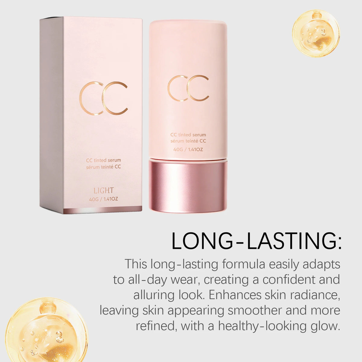 CC Cream Cover Blemishes Redness Glow Face Makeup Matte Natural Finish Lightweight Invisible Color-Correcting Tinted Serum 40g