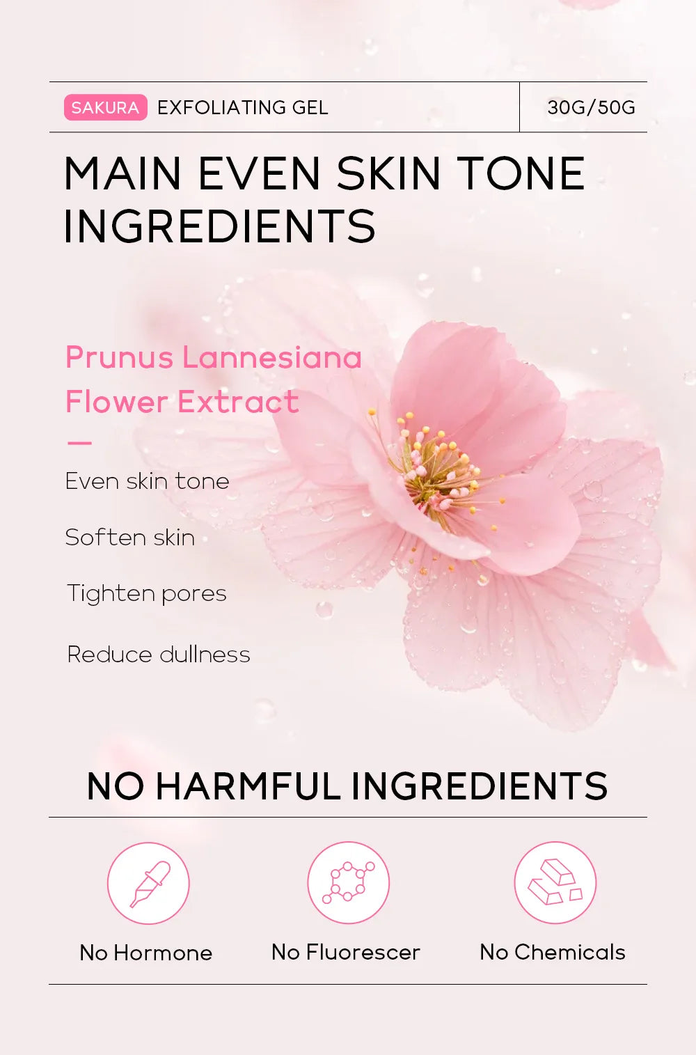 Sakura Exfoliating Gel, Face and Body Exfoliating Scrub Gel, Deep Cleansing Moisturizing Facial Exfoliator