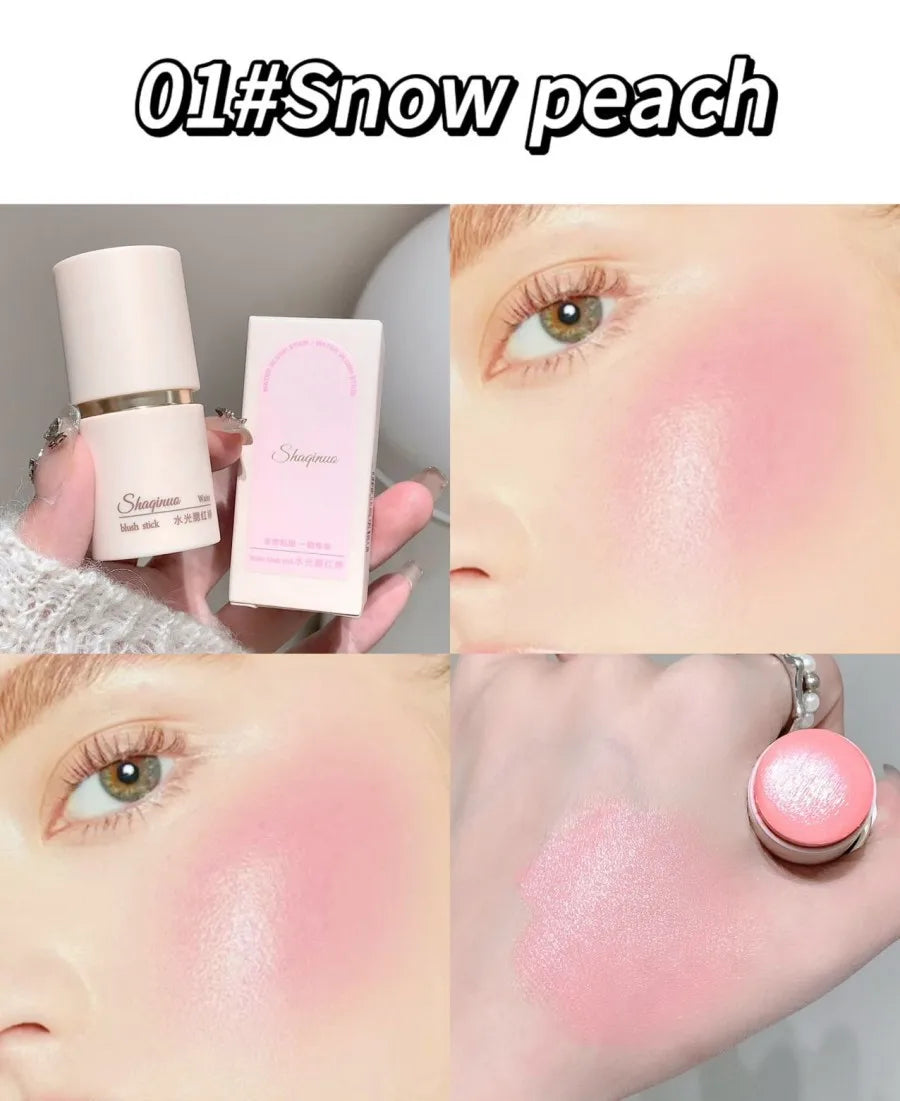 SHAQINUO Cream Blush Stick - Watery Glow, Long-Lasting, Natural Tint, Korean-Style Cheek Makeup for Fresh Look
