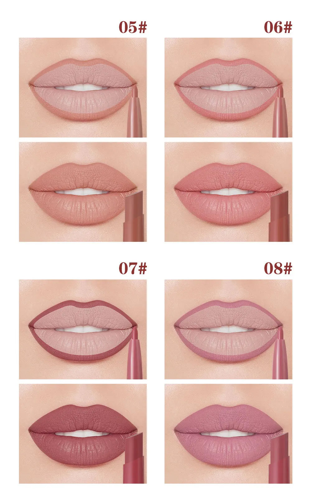 Waterproof Nude Matte Lip Liner Pencil Double Ended Matte Lipstick Lasting Moisturizing Rose Red Lipstick 2 in 1 Lipliner Makeup