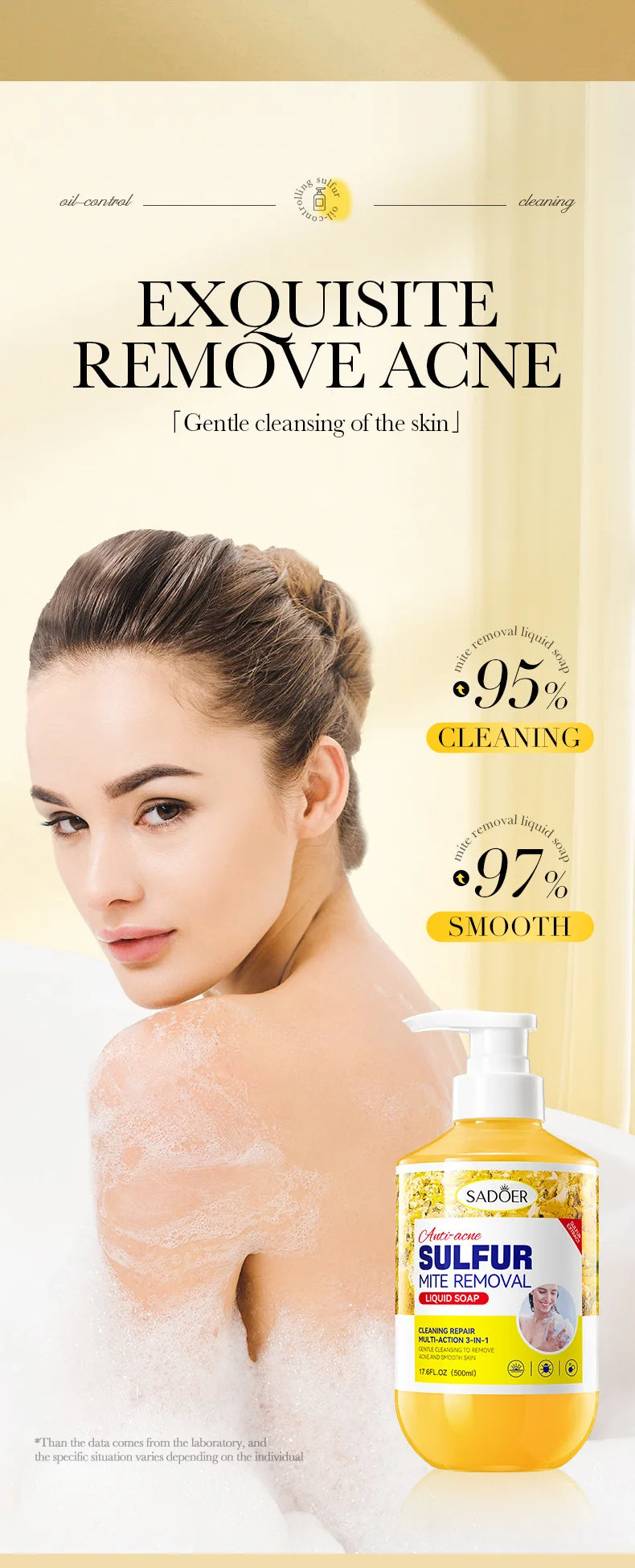 500m Anti-Mite Sulfur Shower Gel Deep Cleansing Oil Control Anti-Acne Soothe Repair Body Skin Care Wash for Women & Men