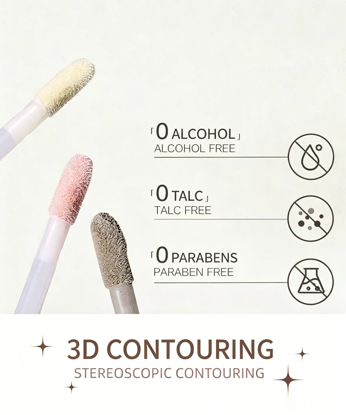 The dual-head highlighter brightens the complexion, regulates facial contours, and is long-lasting and waterproof