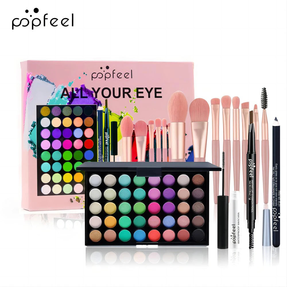 POPFEEL Eye Makeup Set 40 Color Eyeshadow Palette Eyebrow Pencil Eyeliner Pen Mascara With A Set Of Makeup Brushes Eye Cosmetics
