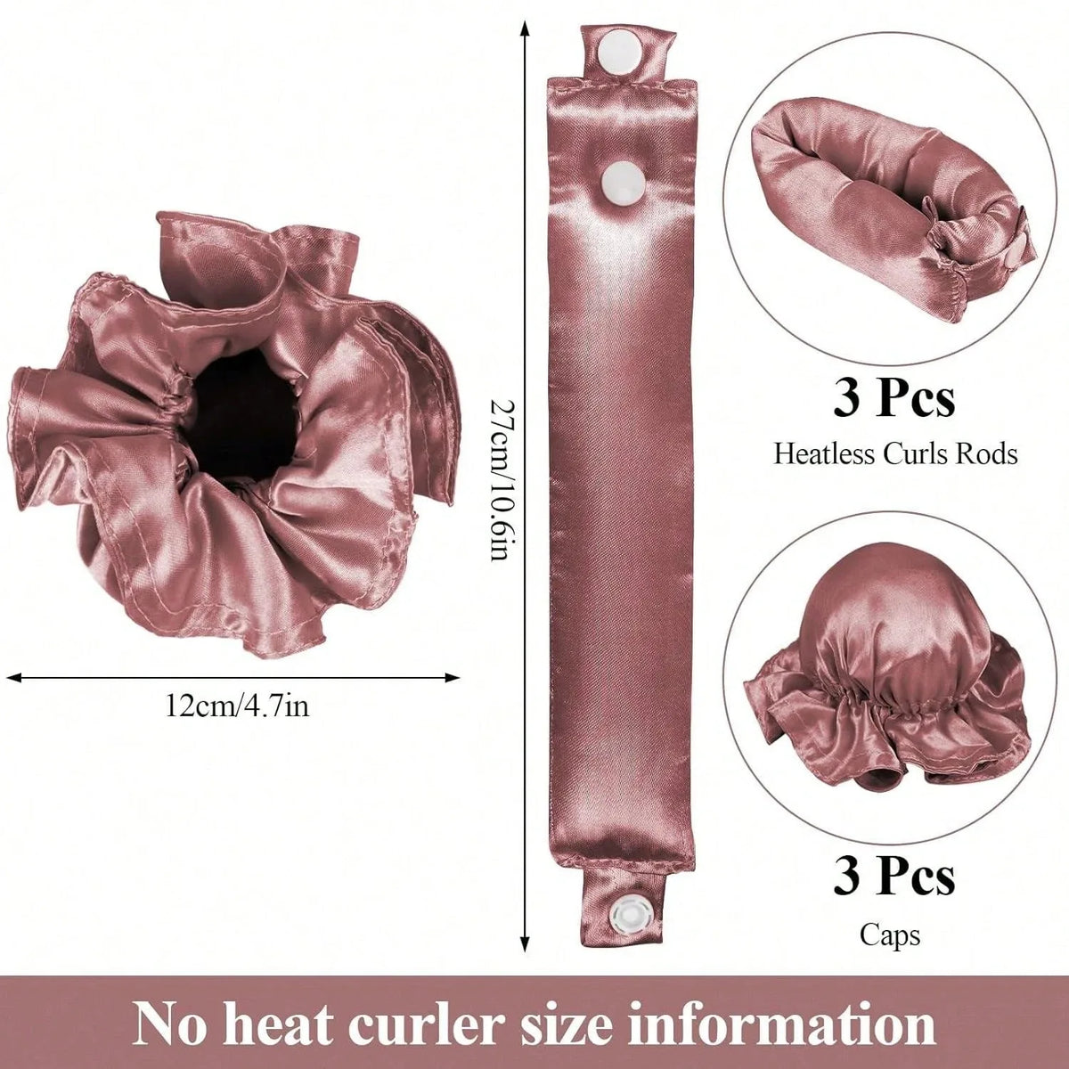 3pc Satin Heatless Curling Rod with Hair Caps, Soft Overnight Curling Rod Headband for Long Hair, DIY Hairstyling Tools