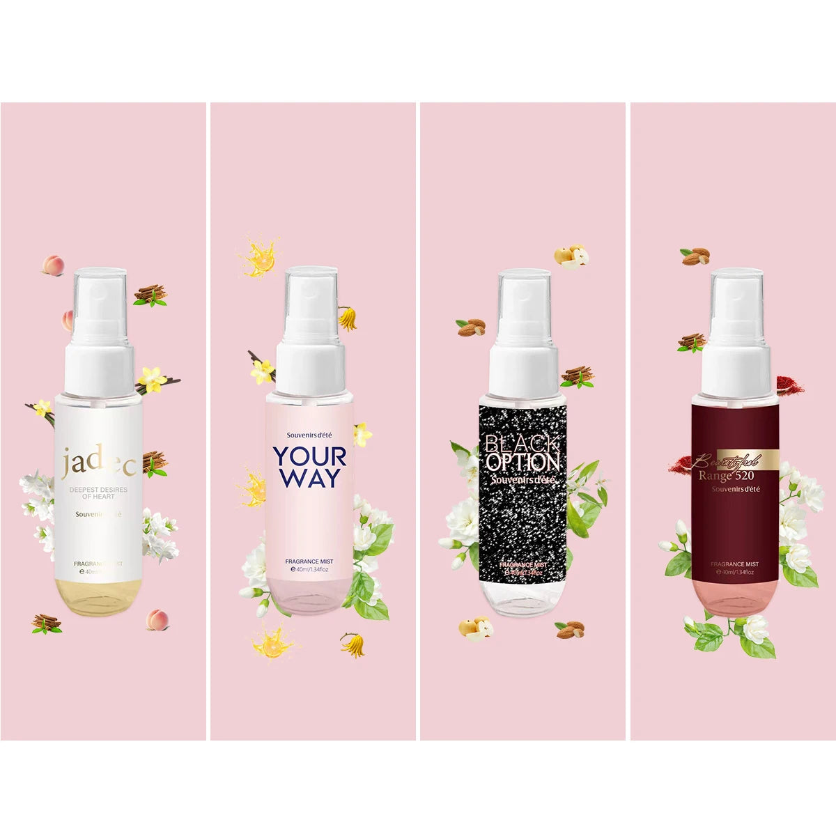 4pcs Pink Women's Body Perfume, Fresh Floral Fragrance Spray, Lasting Fragrance, Alcohol Free, Ideal Gift for Women