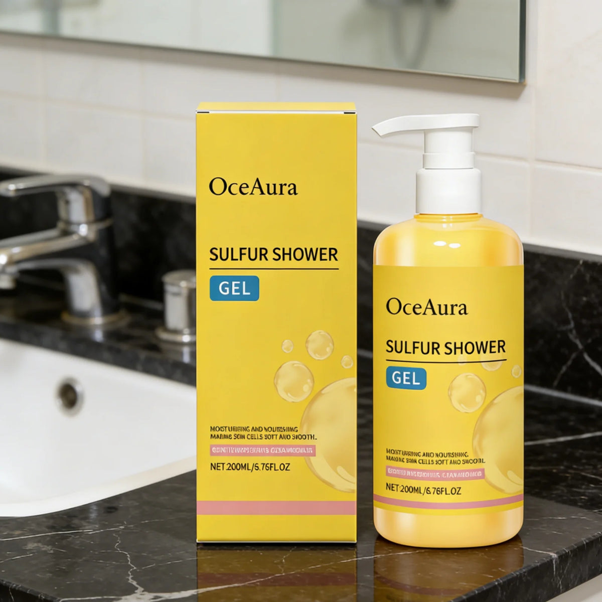 OceAura Sulfur Shower Gel Softening Skin Refreshing Smoothing Long Lasting Moisturizing Gentle Cleansing Sulfur Body Wash 200ml