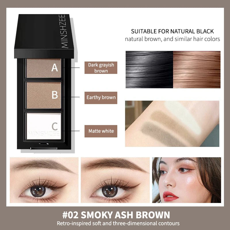 3-Color Eyebrow Powder Palette Cosmetic Eye Brow Enhancer Eye Shadow Eyeliner Contour All In One Makeup With Brush Mirror Box