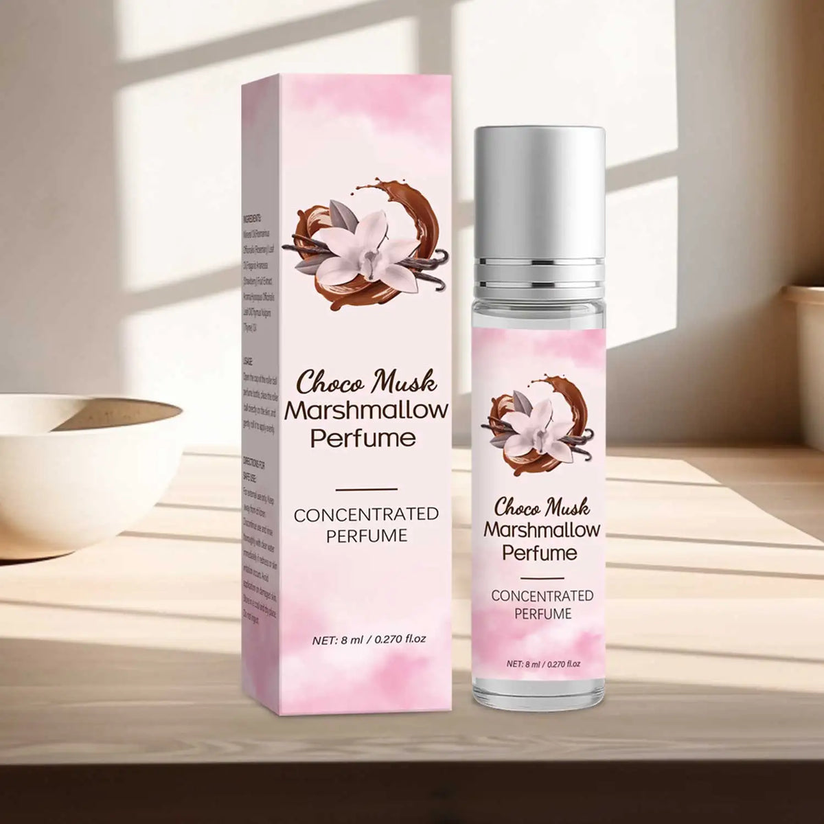 Musk Roll On Oil Deodorant for Body, Long Lasting Fragrance Sweet Chocolate Vanilla Concentrated Oil Roll-On for Unisex,8ML